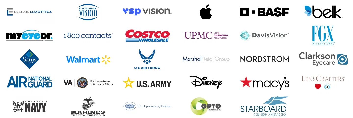 Logos of corporate and government clients of CNS Frame Displays.